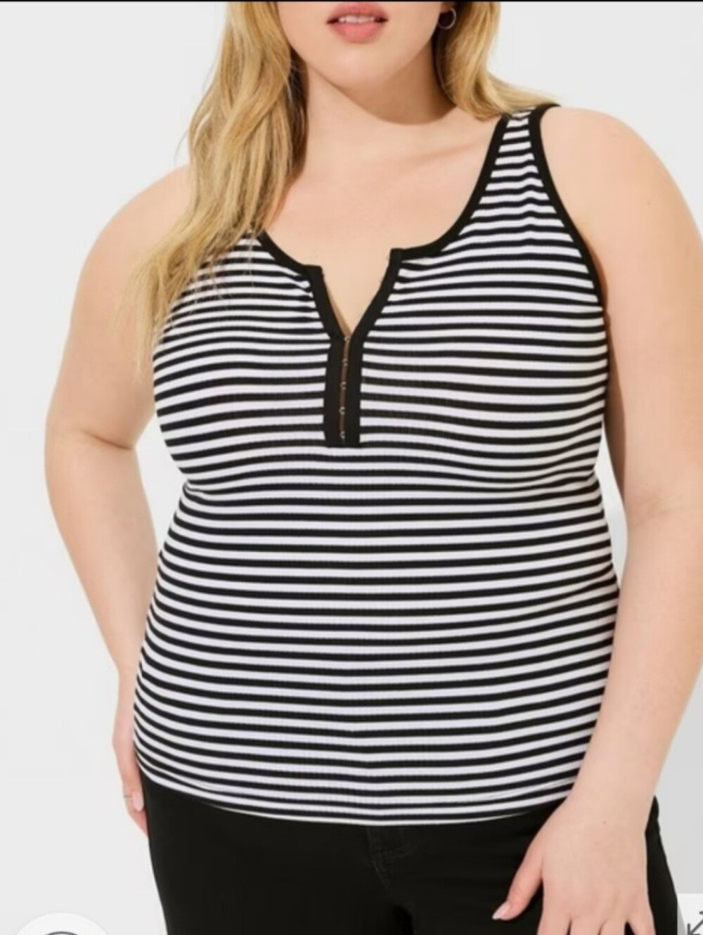 Torrid Super Soft Rib Striped Henley Hook&eye Tank Top Black & White 3X